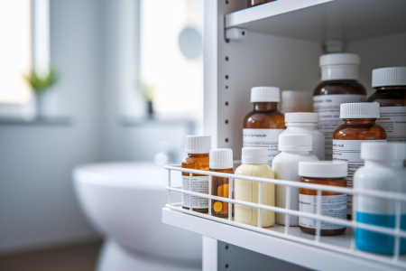 armoire-medicaments-rangee-etiquettes-floues