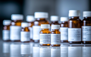 bouteilles-medicaments-flou-surface-blanche