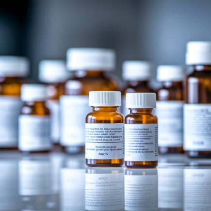 bouteilles-medicaments-flou-surface-blanche