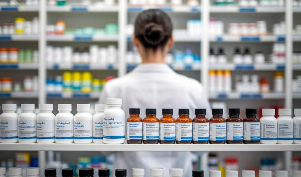 bouteilles-rangees-pharmacien-dos