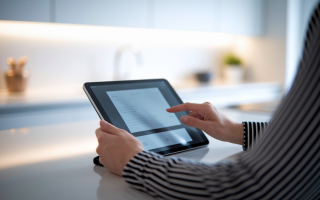 personne-tablette-comptoir-cuisine-moderne