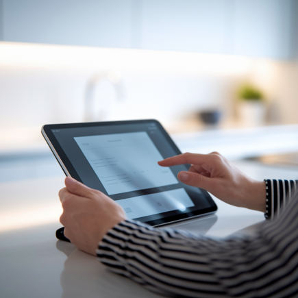 personne-tablette-comptoir-cuisine-moderne