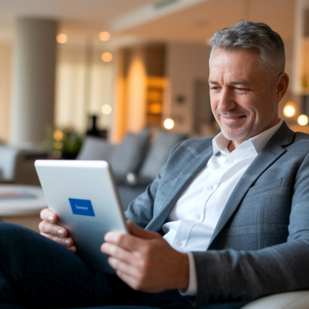 personne-tablette-salon-flou