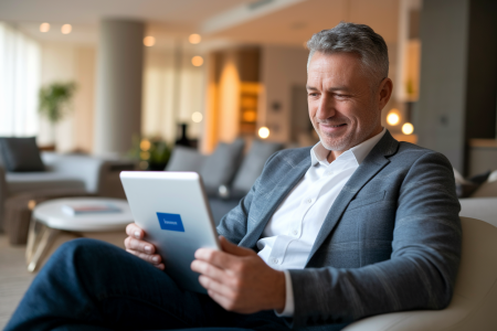 personne-tablette-salon-flou