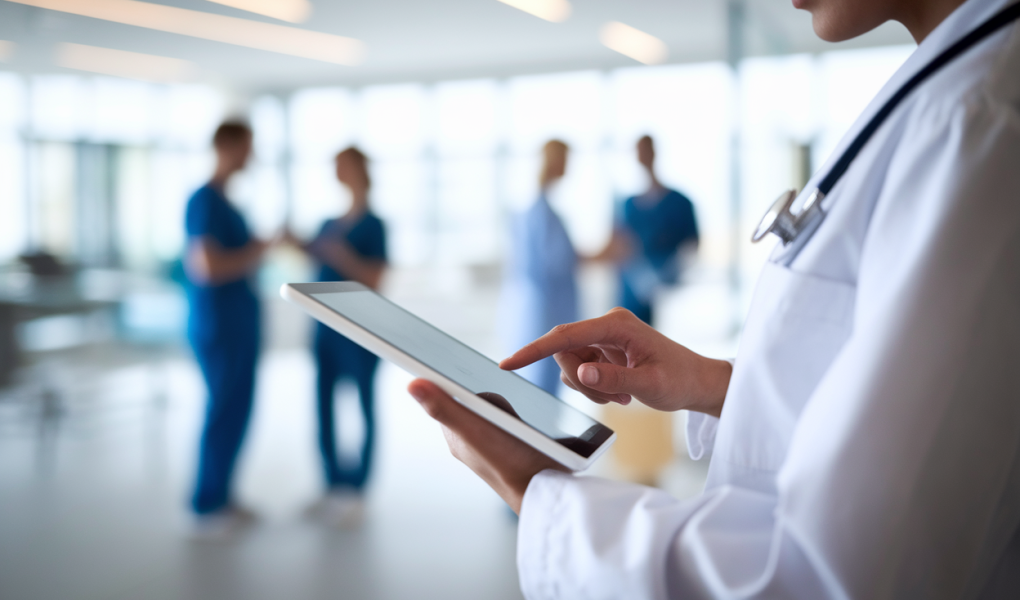 professionnel-sante-tablette-blouse-blanche