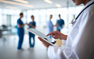 professionnel-sante-tablette-blouse-blanche