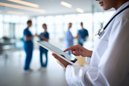 professionnel-sante-tablette-blouse-blanche