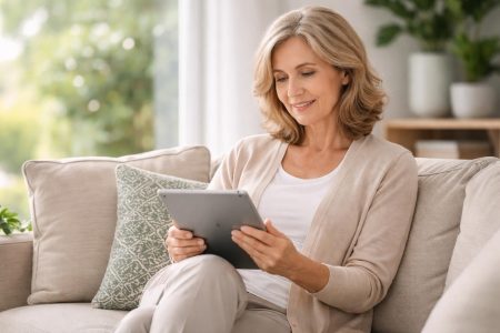 femme-age-tablette-salon-moderne-lumineux