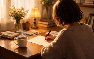 personne-bureau-stylo-cafe-lumiere-douce