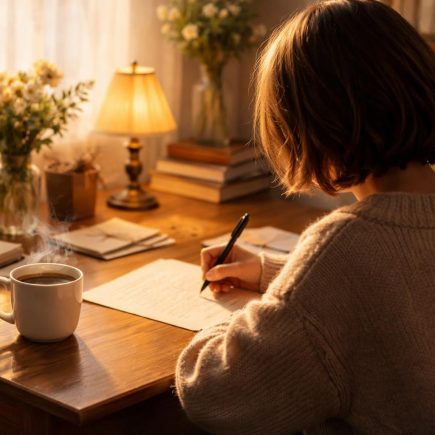 personne-bureau-stylo-cafe-lumiere-douce
