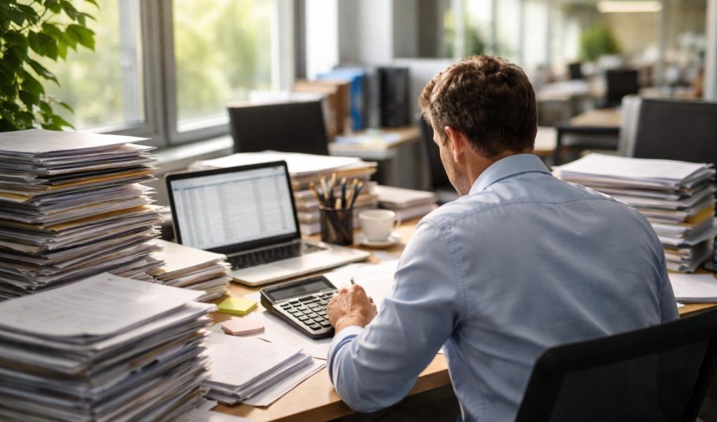 employe-bureau-documents-calculatrice-fenetre