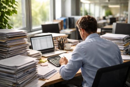 employe-bureau-documents-calculatrice-fenetre