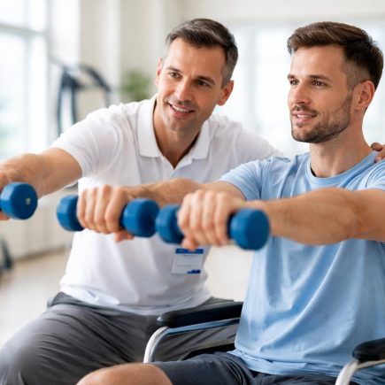 therapeute-patient-exercices-fauteuil-roulant